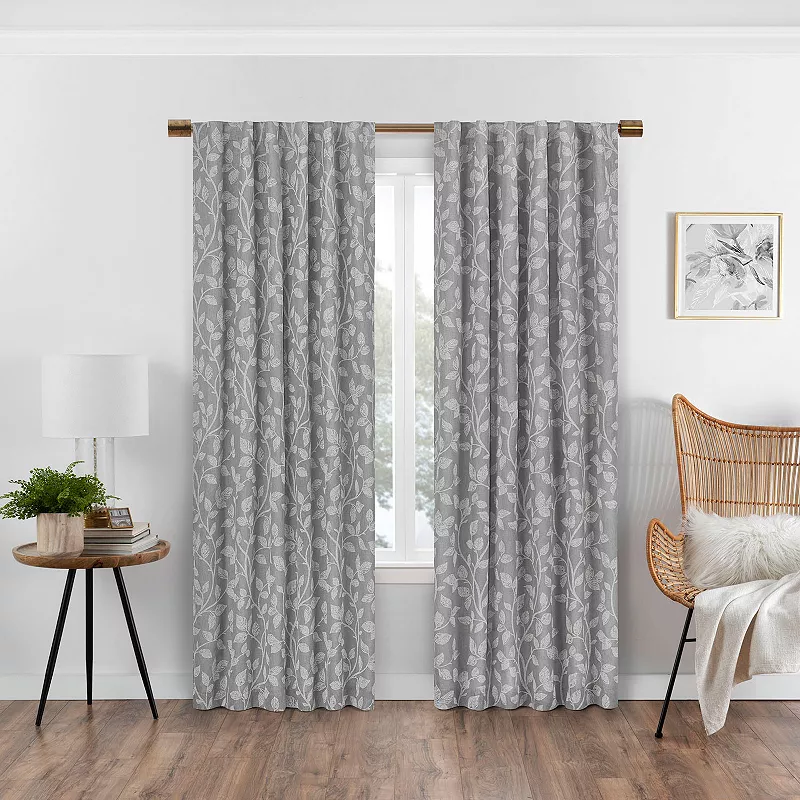 eclipse Absolute Zero Nora Botanical Print 100% Blackout 1-Panel Window Curtain