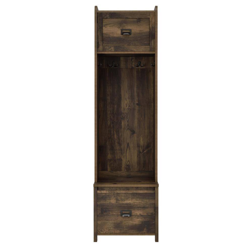 SystemBuild Brown Wood Rustic Entryway Hall Tree with Storage Bench HD87839