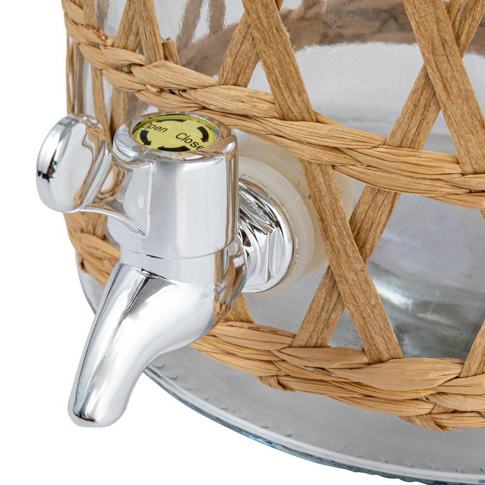 Storied Home Glass and Grass Jar Beverage Dispenser with Woven Seagrass Sleeve Natural DF7300