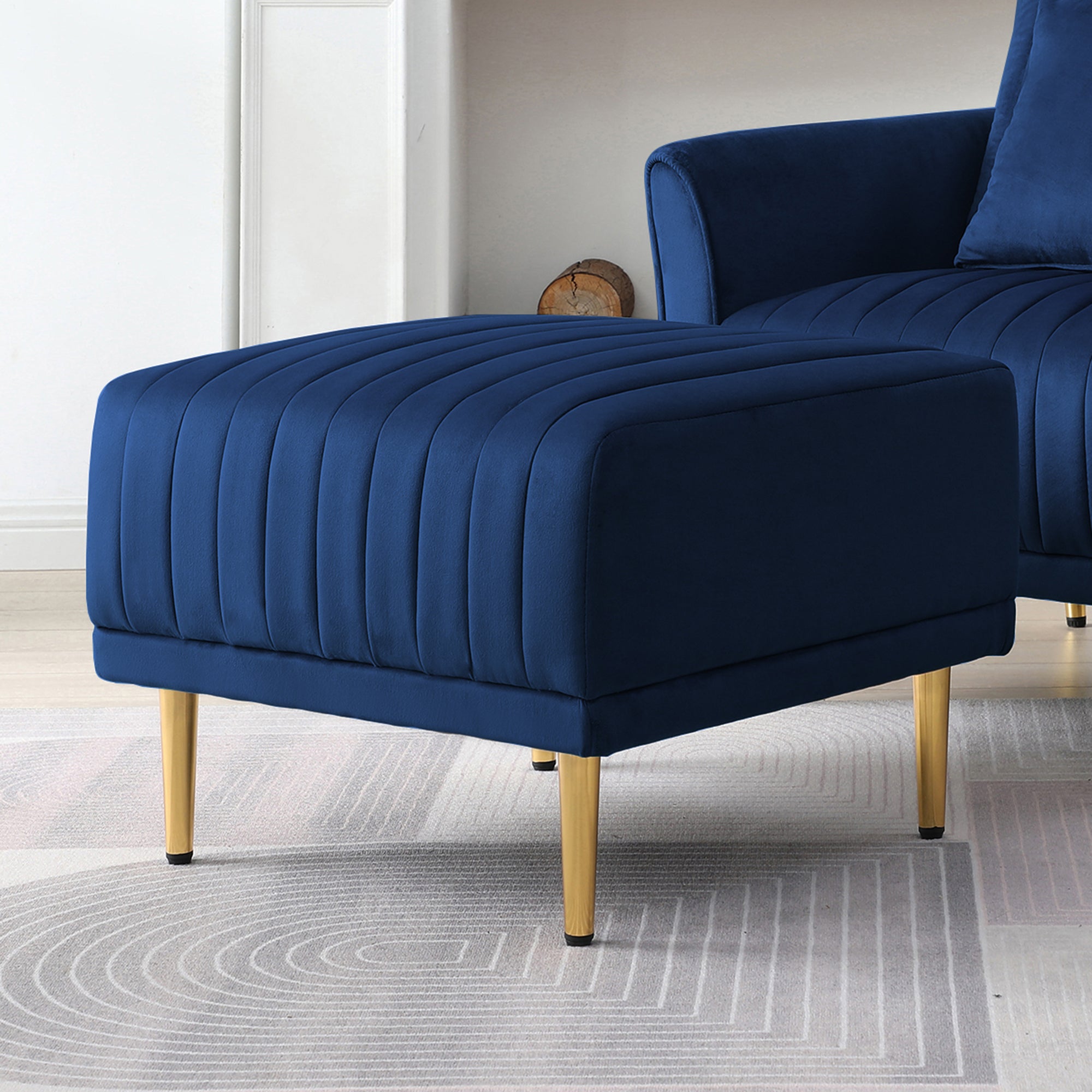 Navy Blue Channel Tufted Bench Upholstered Footrest Stool Accent Bench for Entryway Living Room Bedroom