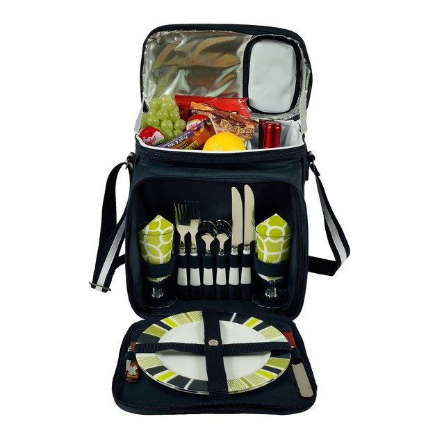 Picnic At Ascot Insulated Picnic Basket cooler Fully Equipped With Service For 2 Trellis Green