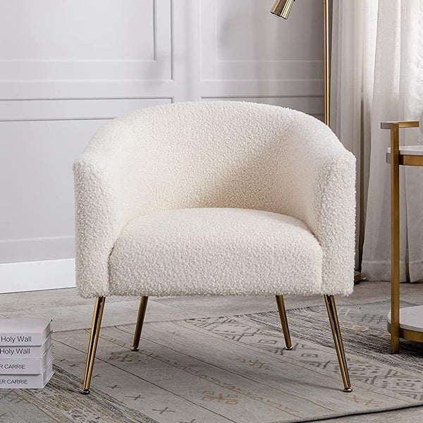 Modern Glam Upholstered Living Room Accent Barrel Chair with Golden Legs