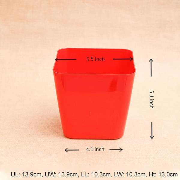 5.5 inch (14 cm) Square Plastic Planter with Rounded Edges (Red) (set of 6)