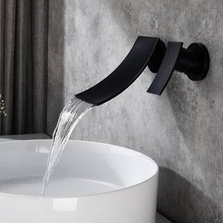 YASINU Waterfall Single Handle Wall Mounted Bathroom Faucet in Matte Black YNEB908MB