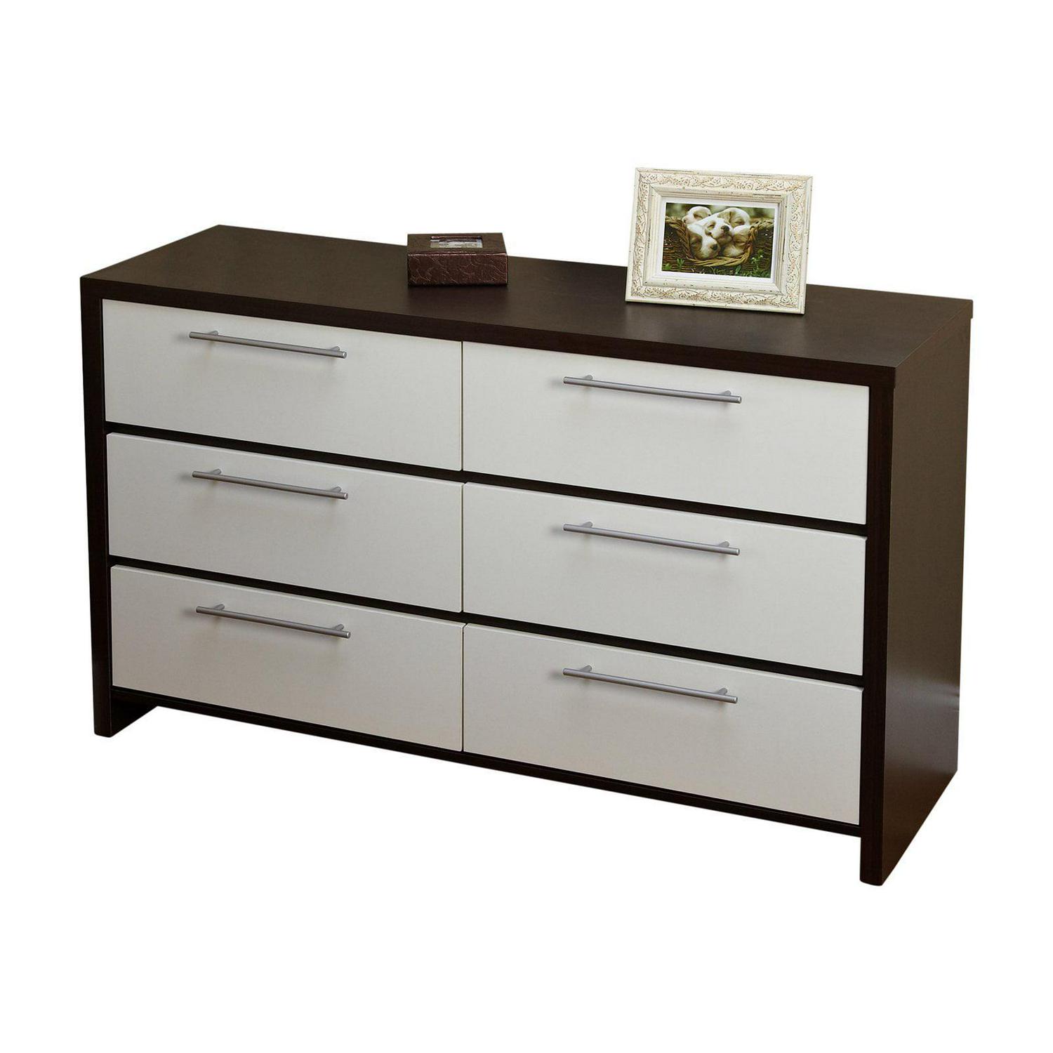 TMS Ava 6-Drawer Contemporary Chest， White/Espresso