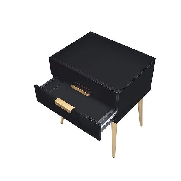 Denvor Square End Table with Drawers， Black and Gold