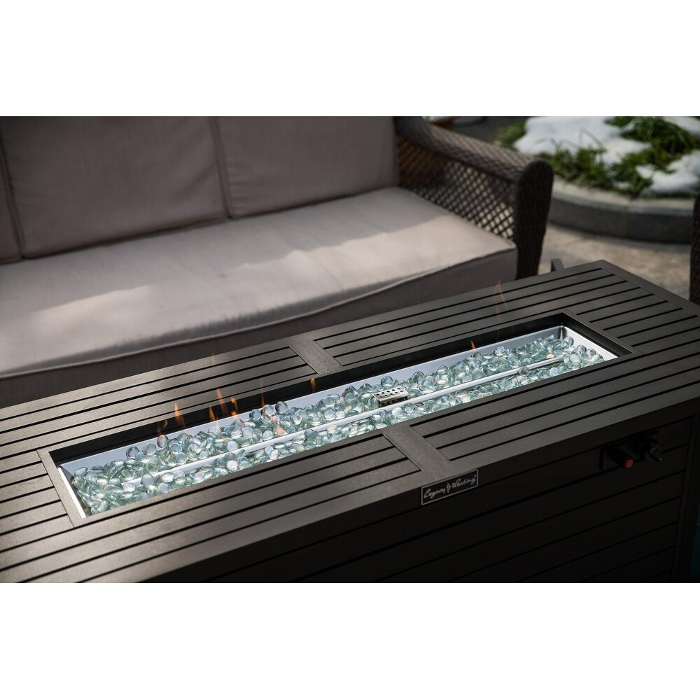 Outdoor Retangular Gas Propane Fire Pit Table with Slats Looking Lid  56.7''L*21.3''W*24''H  72.6LBS