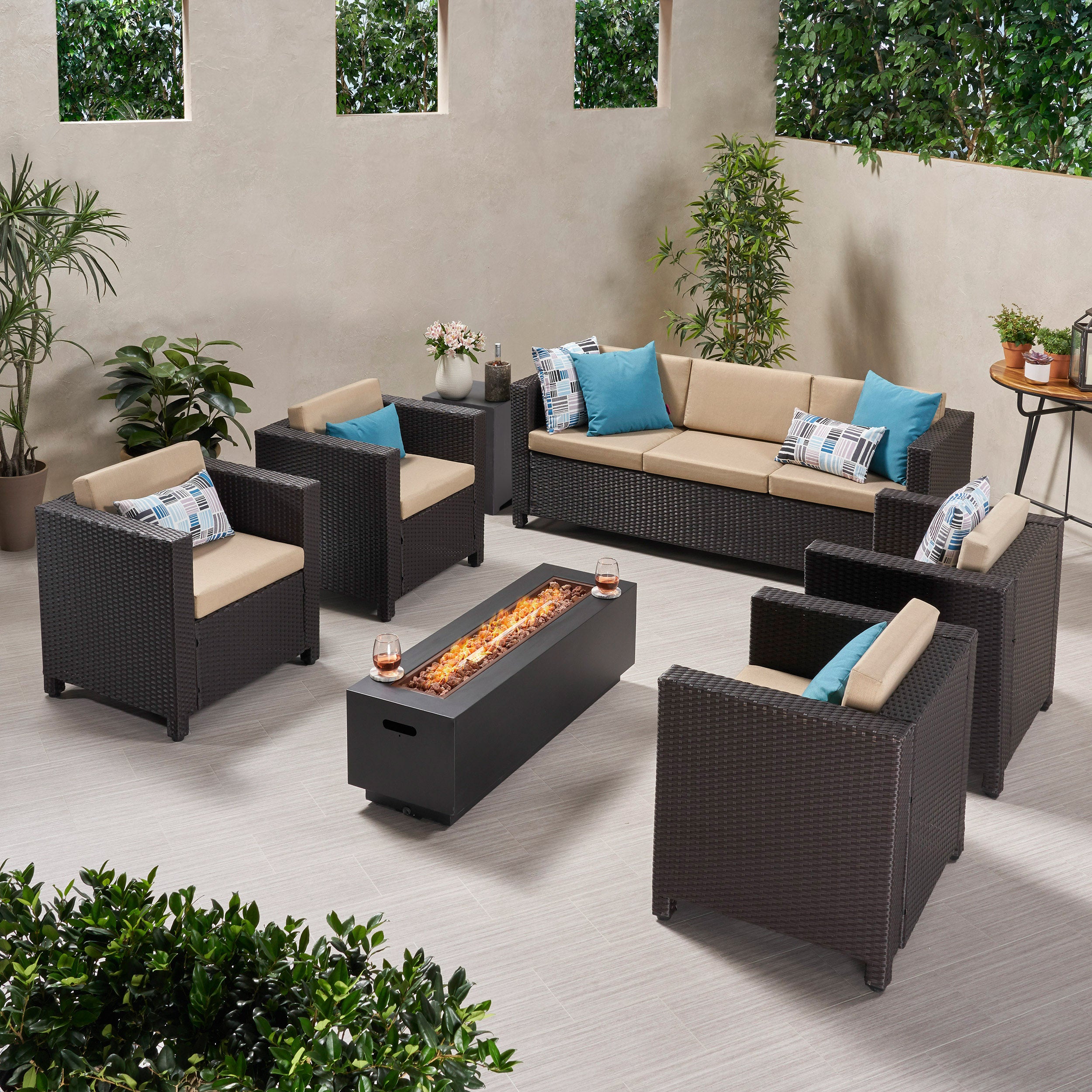 Venice 7-Seater Outdoor Fire Pit Sofa Set