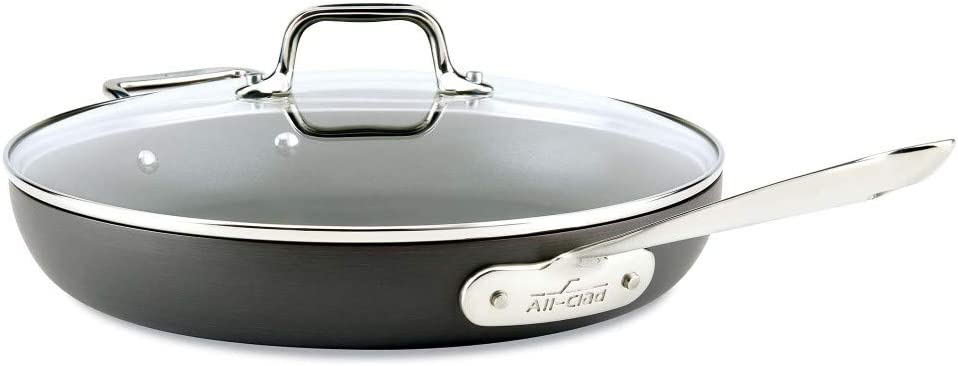 All-Clad HA1 Hard Anodized Nonstick Frying Pan with Lid， 12 Inch Pan Cookware， Medium Grey -