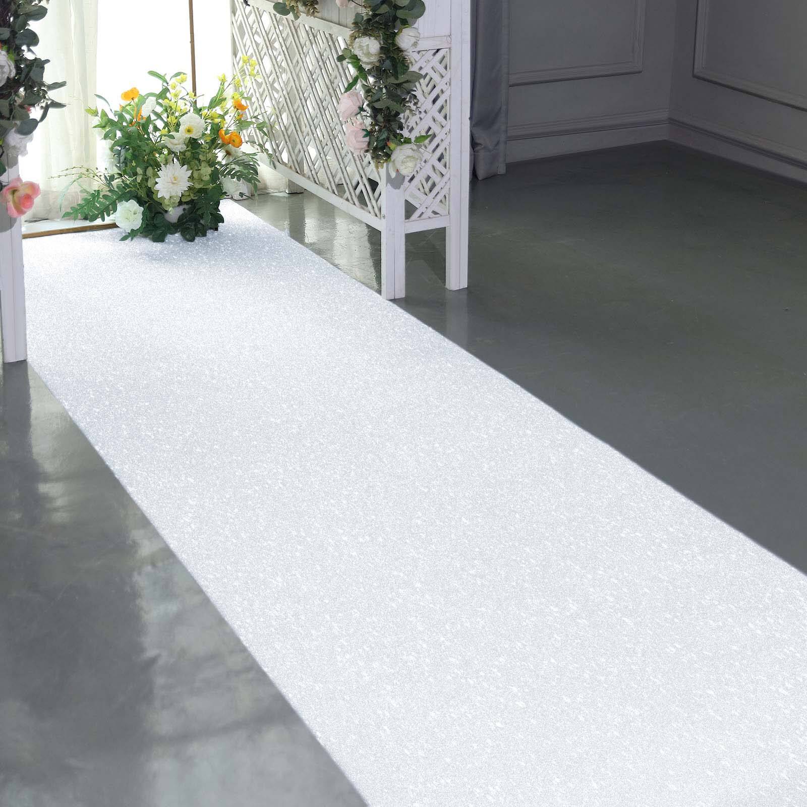 White Sparkle Glitter Wedding Aisle Runner, Non-Woven Red Carpet Runner - Prom, Hollywood, Glam Parties 3ftx50ft