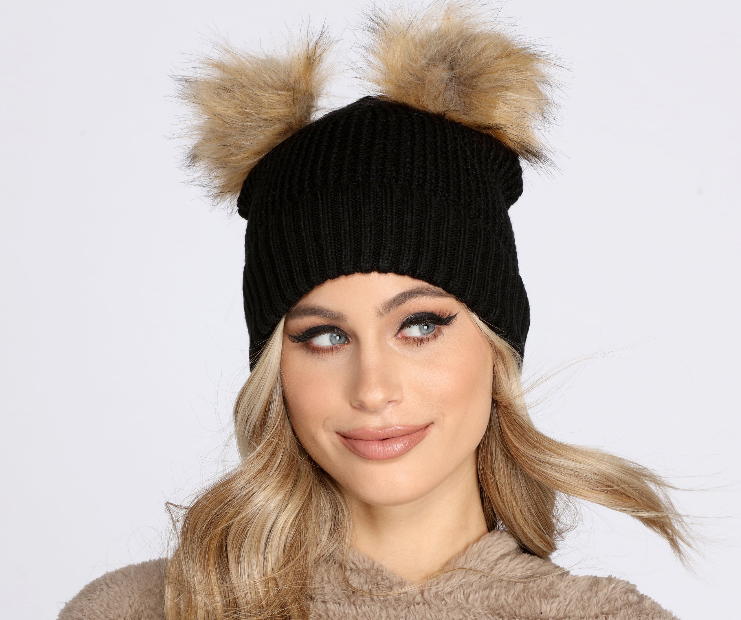 Double Pom Pom Knit Beanie