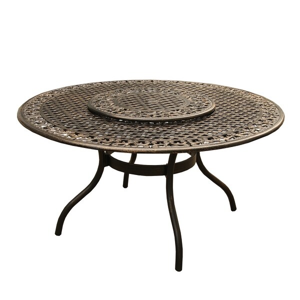 Mesh Lattice 59 in. Round Dining Set with Lazy Susan and Six Chairs