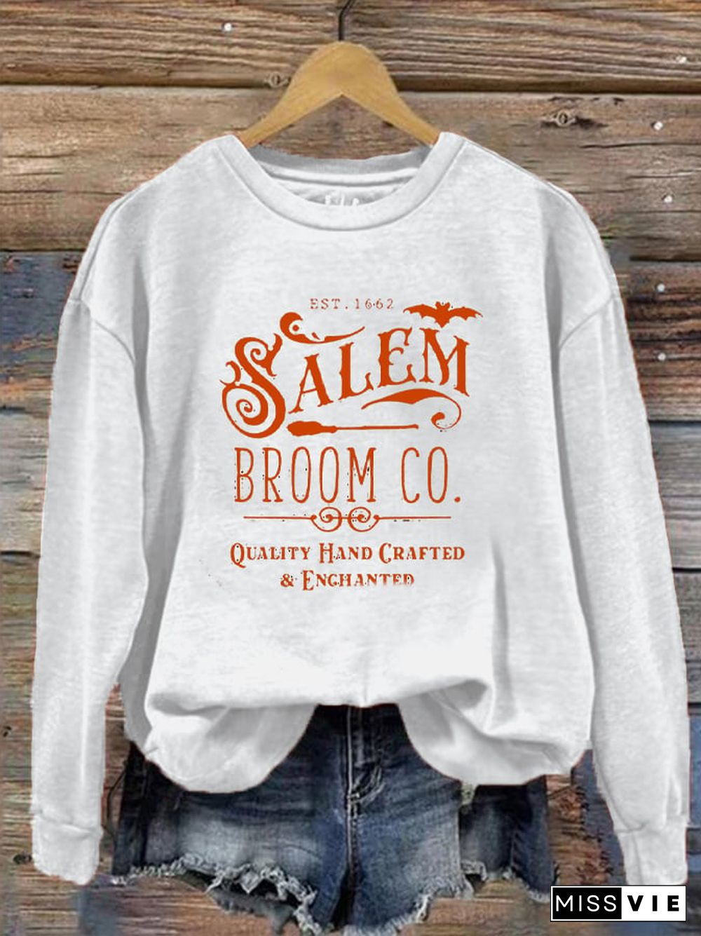 Women's Halloween Salem Broom Co Prnted Sweatshirt