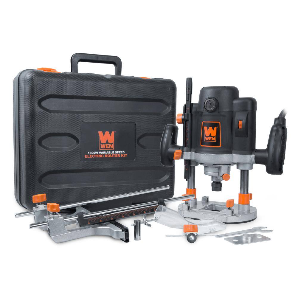 WEN 15 Amp Variable Speed Plunge Wood Working Corded Router Kit with Carrying Case and Edge Guide RT6033