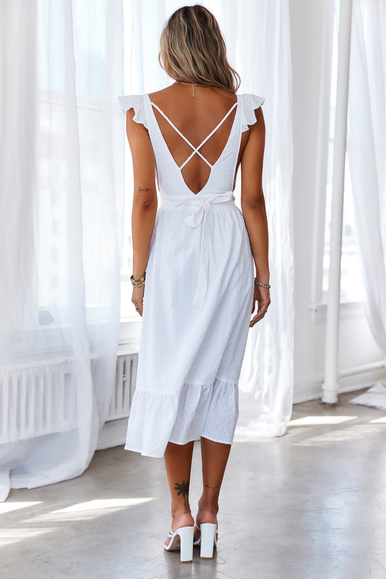 HELLO MOLLY Give Me An Answer Midi Dress White