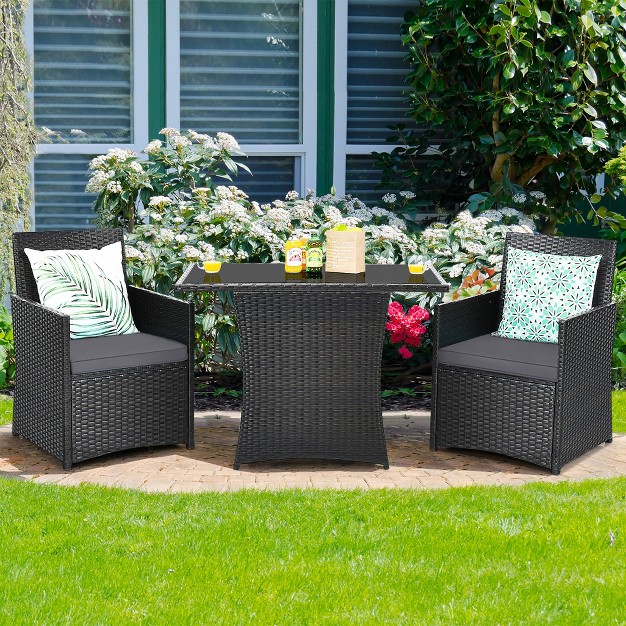 Costway 3pcs Patio Rattan Furniture Set Cushion Sofa Armrest Garden Deck