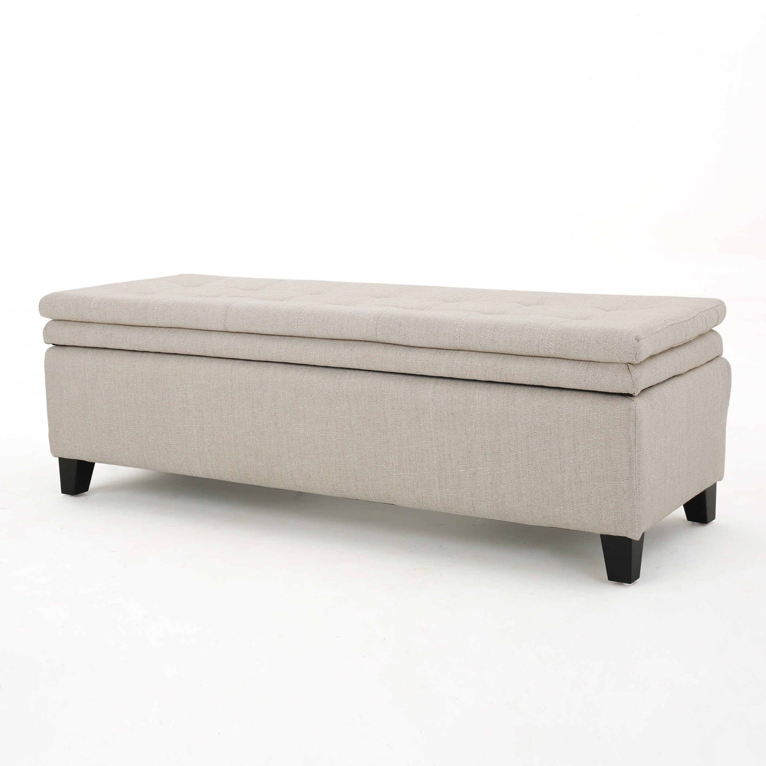 Sandford Contemporary Tufted Linen Storage Ottoman Bench