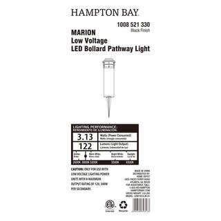 Hampton Bay Marion 12''H Black Low Voltage LED Bollard Path Light with Seeded Glass LBW1501LM-01