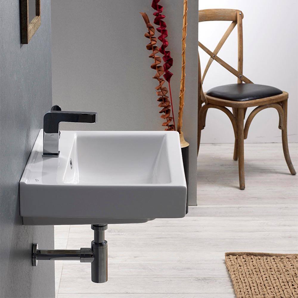 Nameeks Mona Wall Mounted Bathroom Sink in White CeraStyle 064200-U-One Hole