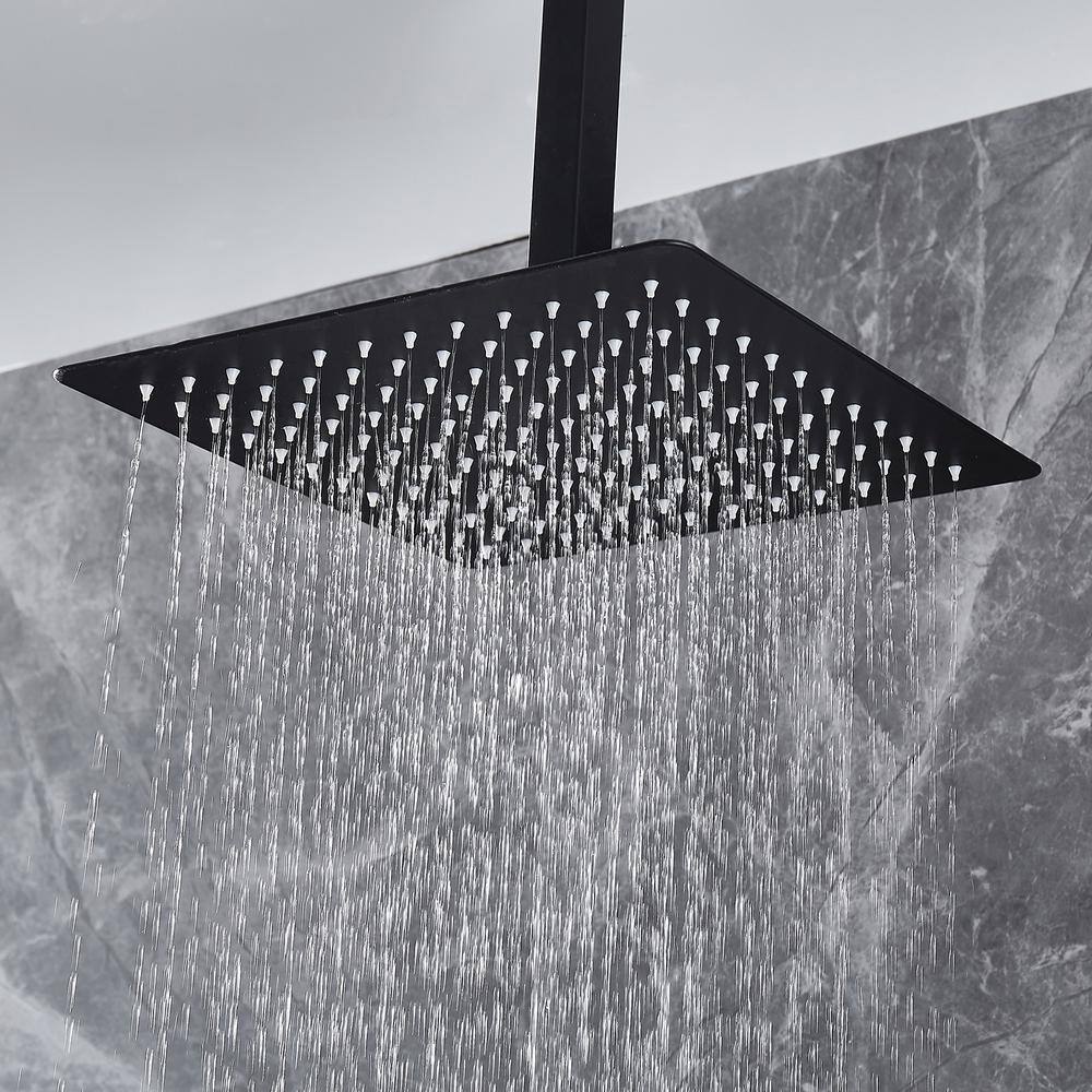 Zalerock Rainfall 1-Spray Square Ceiling Mount Shower System Shower Head with Handheld in Black (Valve Included) KSA033