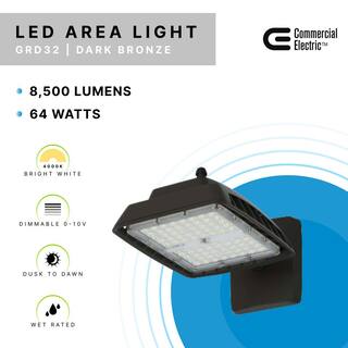 Commercial Electric 250W Equivalent Integrated LED Bronze Outdoor Commercial Wall Mount Area Light 8500 Lumens 4000K Dusk-to-Dawn GRD64-PC-4K-BZ