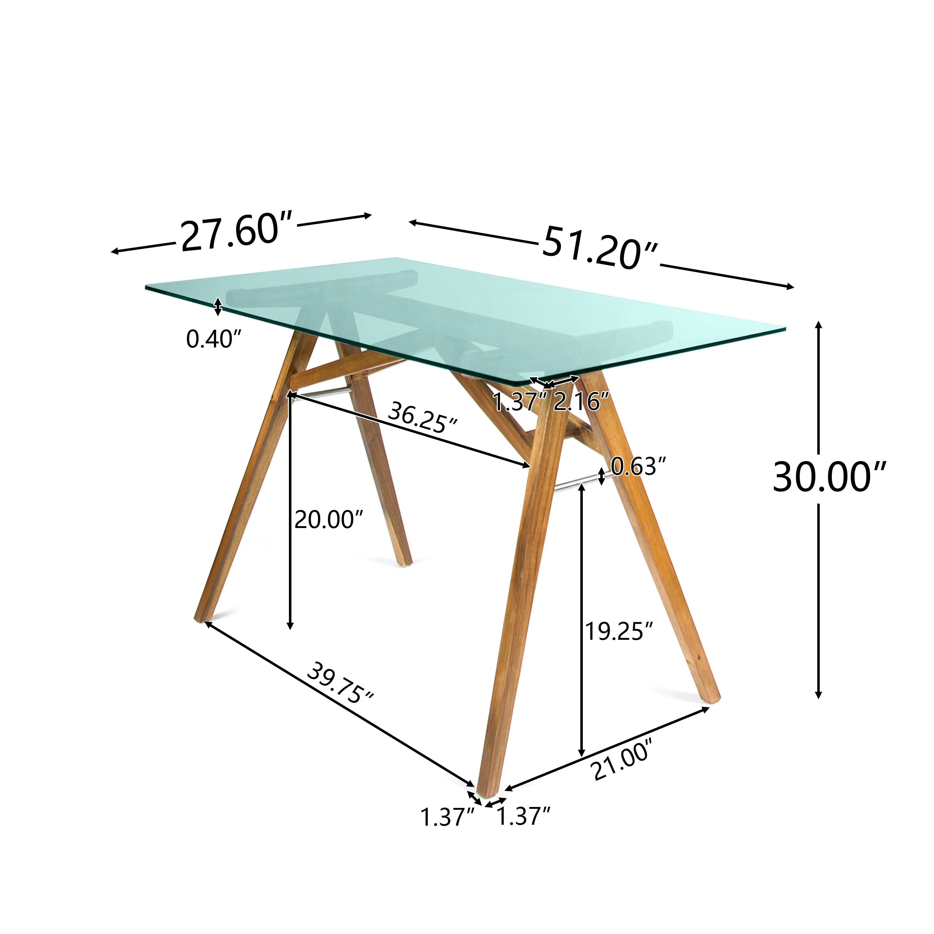 Camey Mid-Century Acacia Wood Desk with Tempered Glass Top