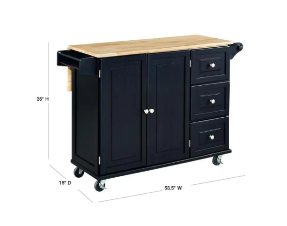 HOMESTYLES Dolly Madison Black Kitchen Cart with Natural Wood Top