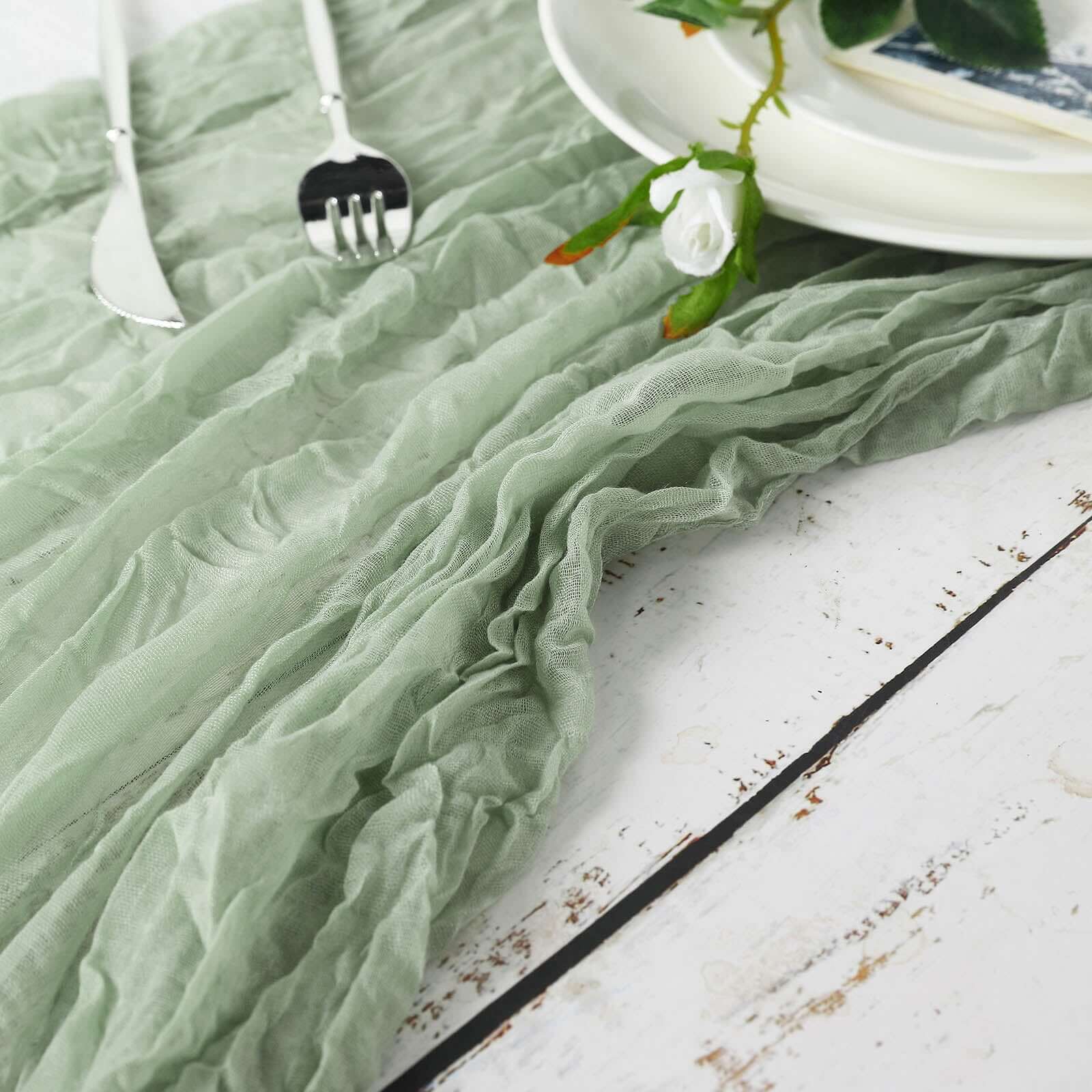 Sage Green Gauze Cheesecloth Boho Table Runner 10ft