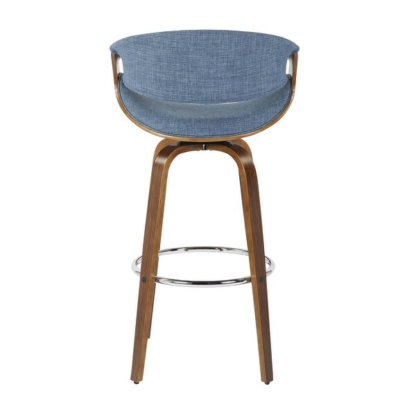 Curvini Modern Counter Stool， Walnut Wood and Blue Fabric - Set of 2 - 20.5