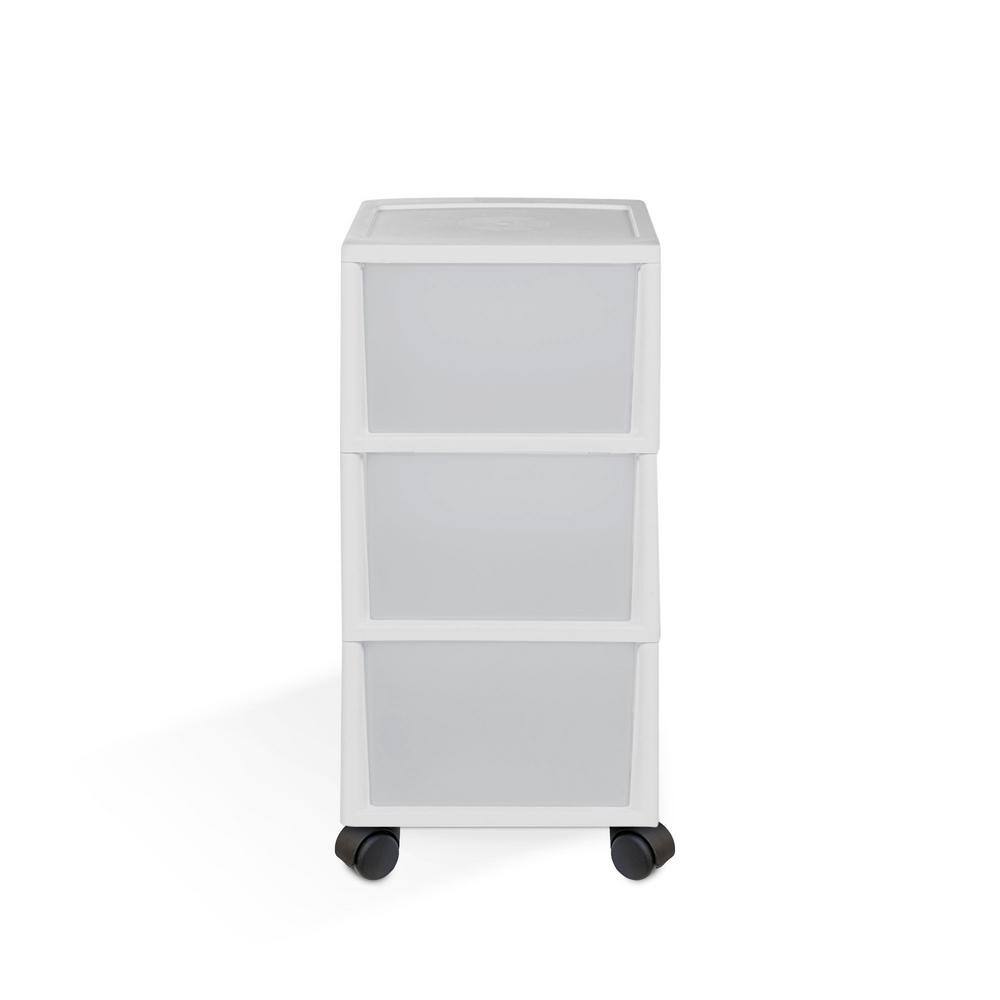 MQ 3-Drawer Resin Rolling Cart in Clear and White (2-Pack) 547-WHT2PK