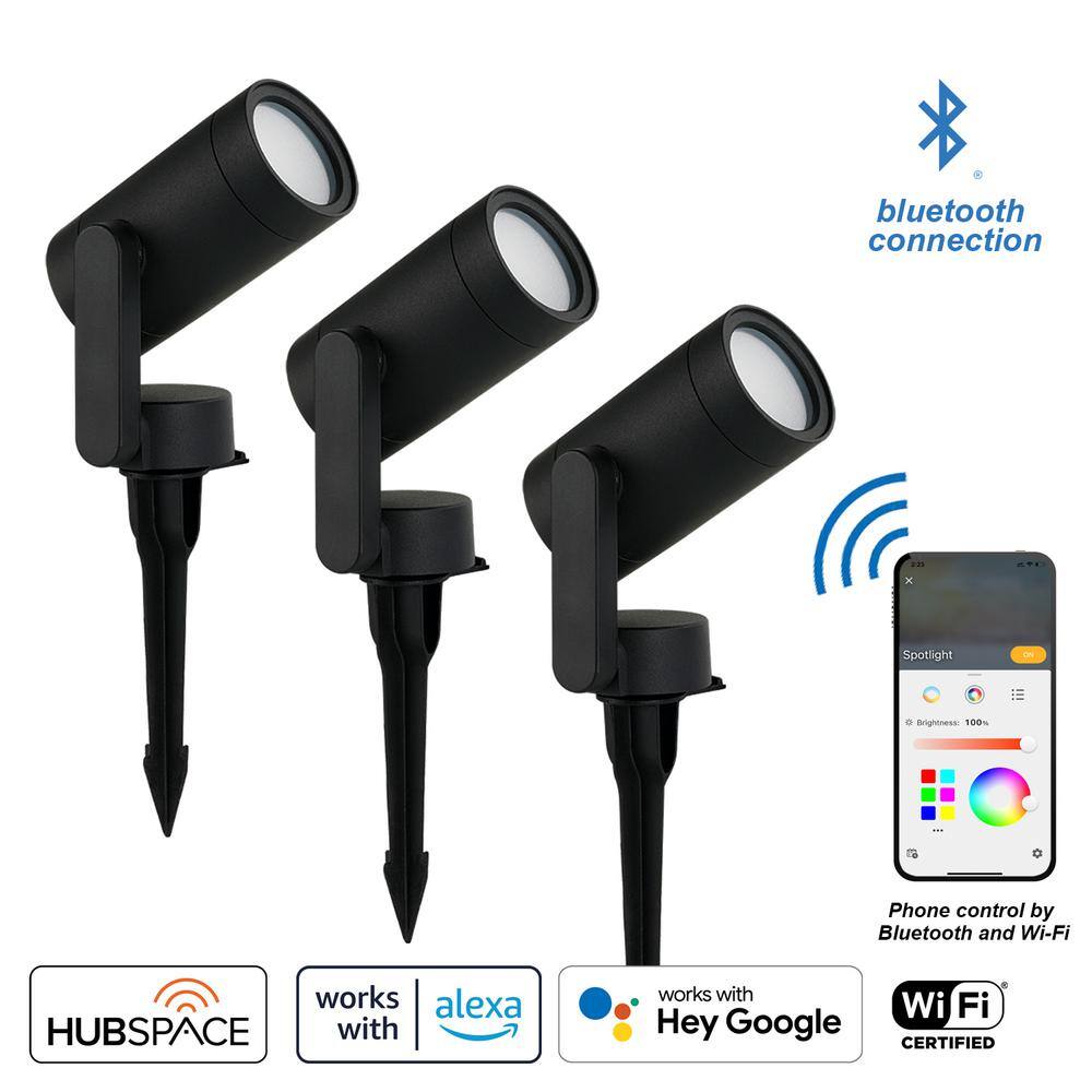 Hampton Bay Low Voltage Black LED Spotlight with Smart App Control (3-Pack) Powered by Hubspace L08557