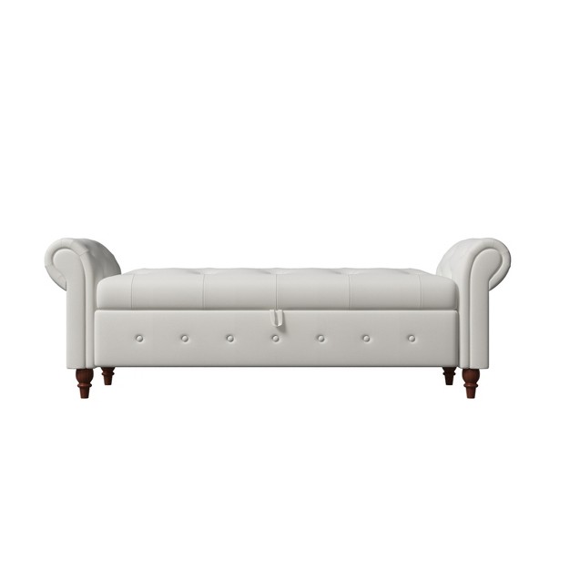 Button tufted Large Storage Ottoman Upholstered Fabric Bench Features Rolled Arms Window Seating And Solid Wood Legs maison Boucle