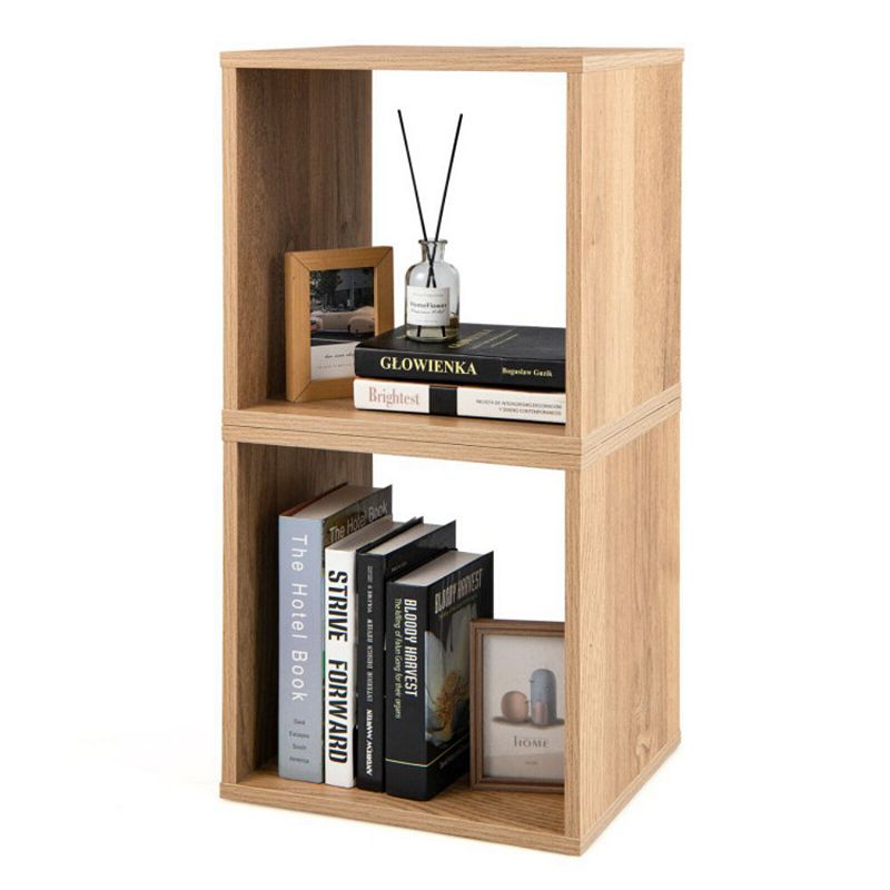 Hivago 2 Cubes Stackable Bookcase for Living Room and Study-Natural