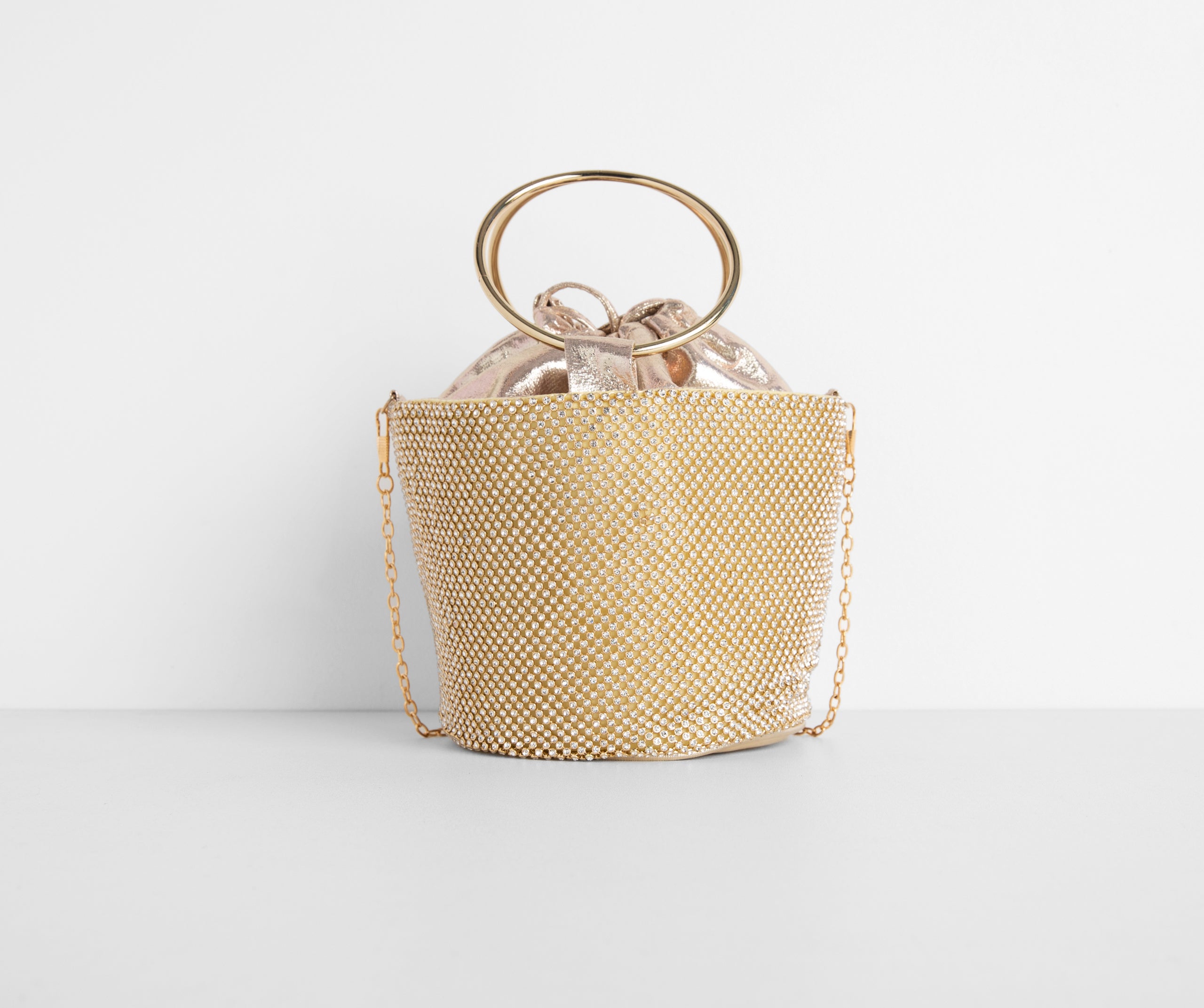 O-Ring Handle Rhinestone Bucket Purse