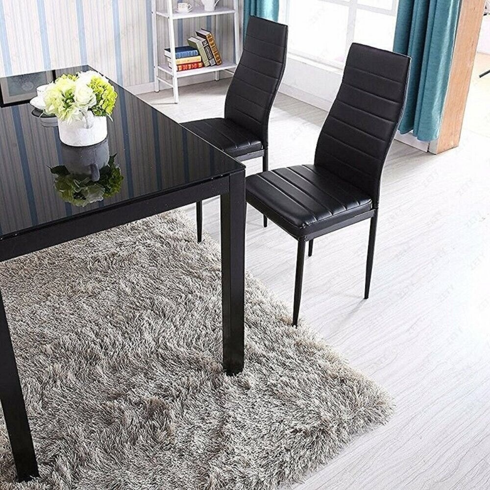 7 Piece Modern Glass Dining Set for 6 with Faux Leather Chairs