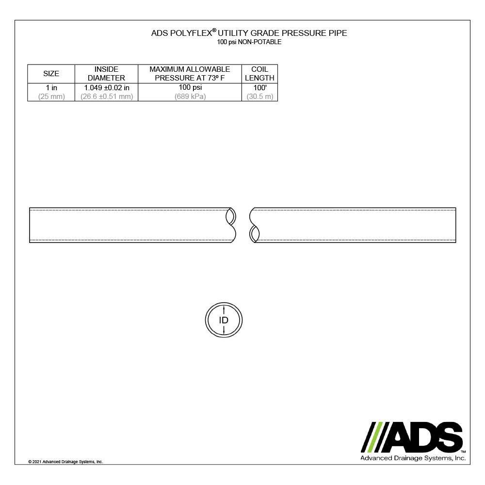 Advanced Drainage Systems 1 in. x 100 ft. IPS 100 psi UTY Poly Pipe 1100100