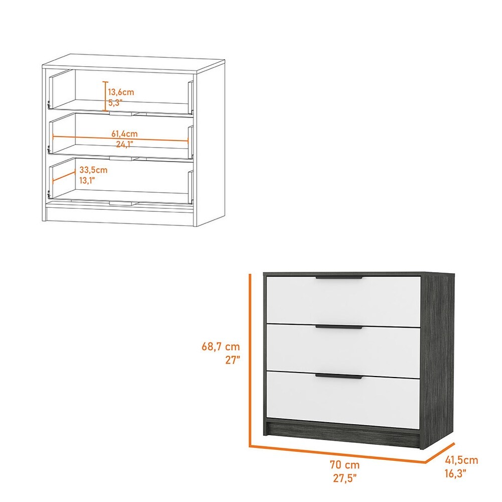 3 Drawer Dresser Smokey Oak and White  Suitable for Bedroom  Living Room  Dining Room  Items Storage Helper