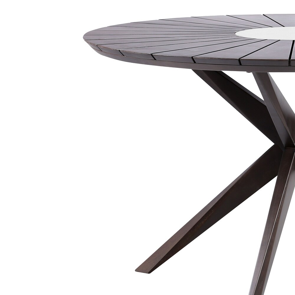 Sachi Eucalyptus Solid Wood Round Outdoor Dining Table with Concrete Accent