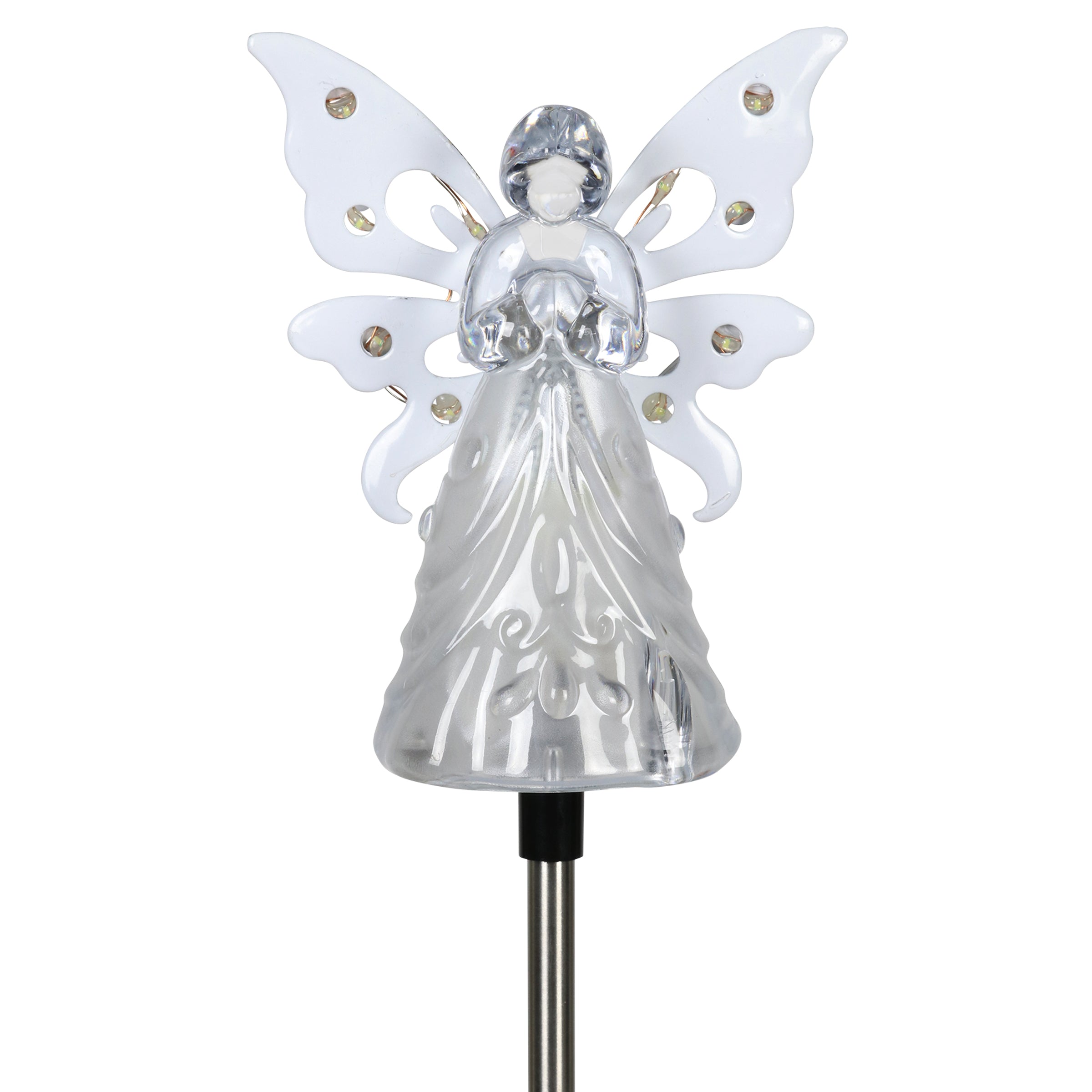 Exhart  White Angel Solar Powered Garden Stake， 4x34 inches， Plastic (Decor for Home Patio， Outdoor Garden， Yard or Lawn)