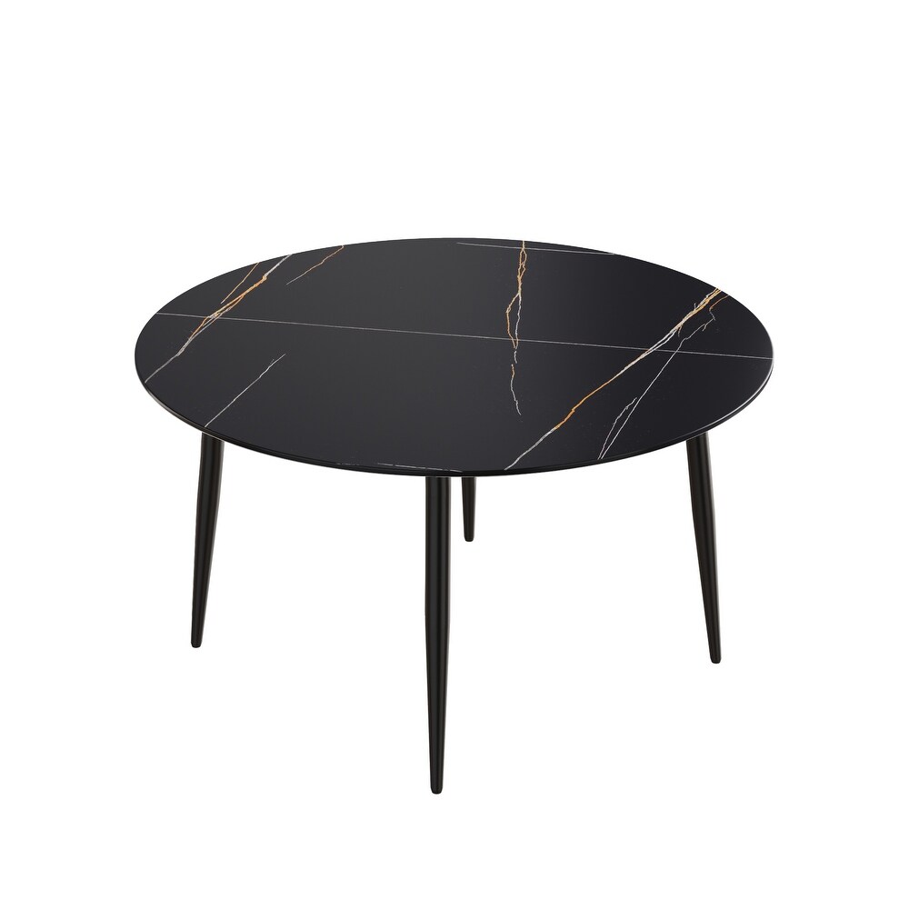 Round Marble Dining Table  Sintered Stone Table Top with Metal Legs