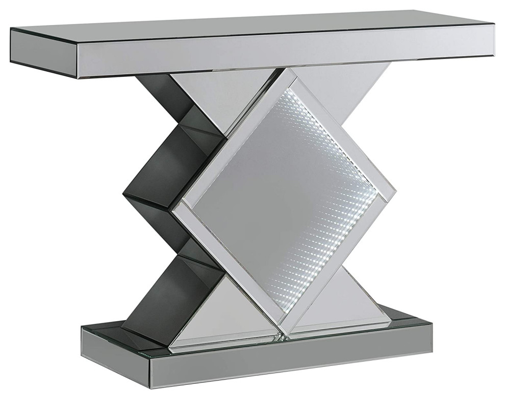 Modern Console Table  Geometric Mirrored Design With LED Lights  Silver Finish   Industrial   Console Tables   by Decorn  Houzz