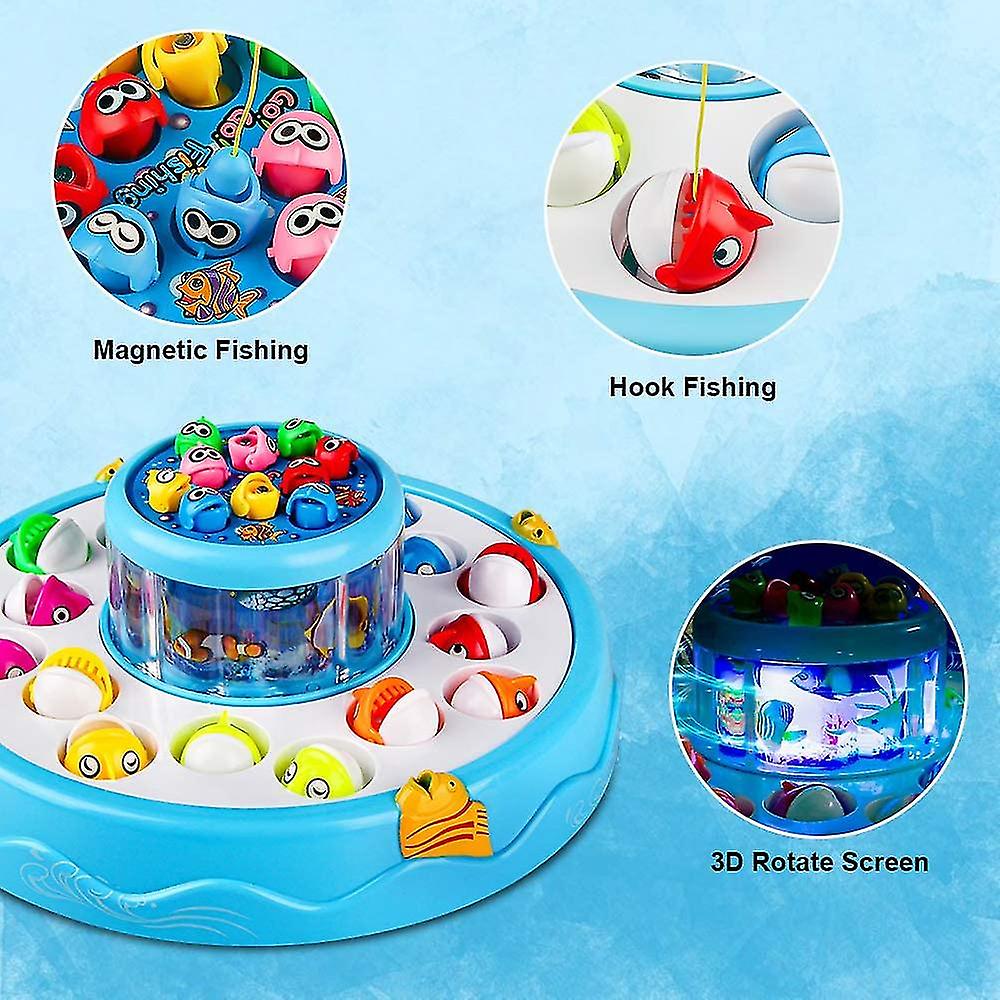 Fishing Toy Electric Multiplayer Magnetic Fishing Set Toy With 4 Fishing Rods and Light and Music Learning Gift