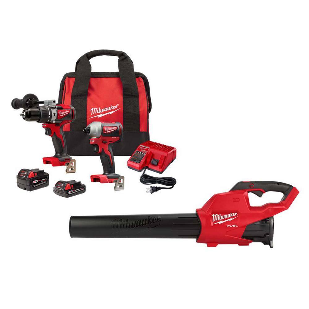 MW M18 FUEL 120 MPH 450 CFM 18V Lithium-Ion Brushless Cordless Handheld Blower wM18 Brushless Hammer DrillImpact Combo 2724-20-2893-22CX