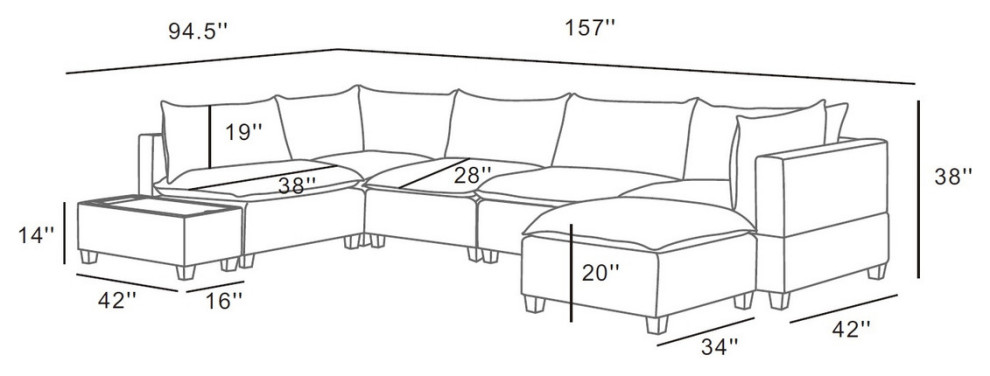 Madison Light Gray 7Pc Modular Sectional Sofa Chaise  USB Storage Console Table   Transitional   Sectional Sofas   by Homesquare  Houzz