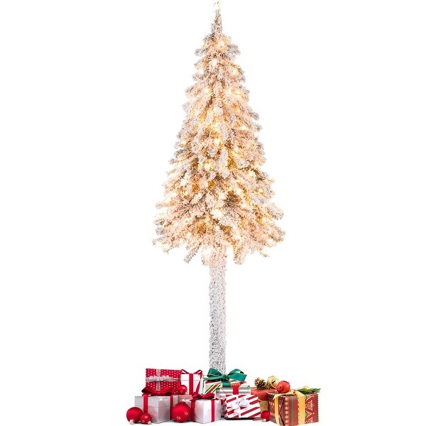 Gymax 6 FT PreLit Artificial Christmas Tree SnowFlocked Christmas