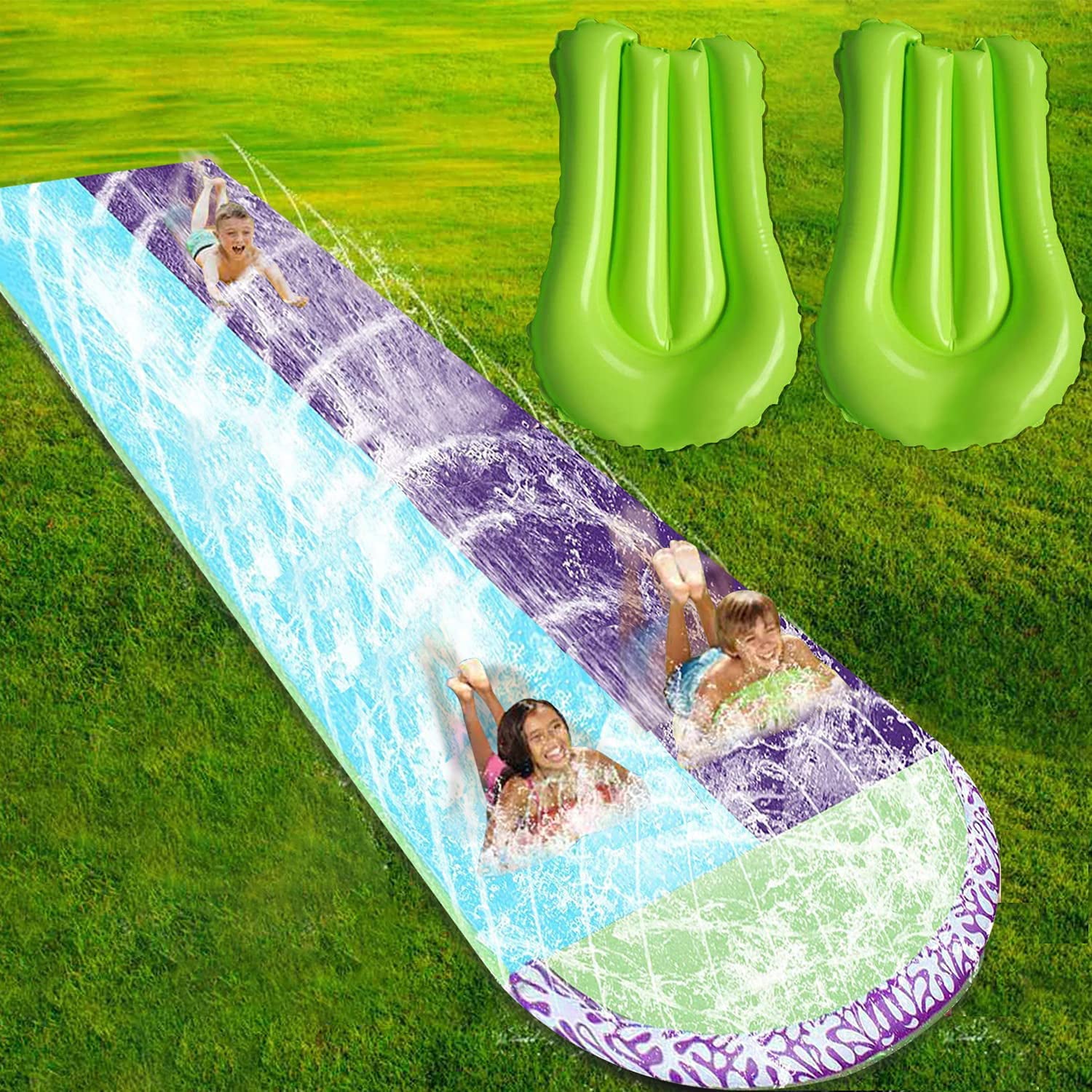 Lawn Water Slip and Slides for Kids Adults - Garden Backyard Giant Racing Lanes and Splash Pool, Outdoor 15.7FT Water Slides with Crash Pad Outdoor Water Toys