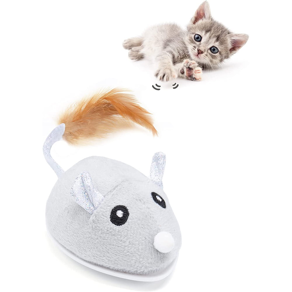 Interactive Cat Toy ， Cat Toys for Indoor Cats Cat Feather Toys Automatic Cat Toy Cat Mouse Toy with Feather Tail Kitty Toys with USB Charging，Catnip Toy， Catnip Toys for Cats， Catnip， Cat Toys