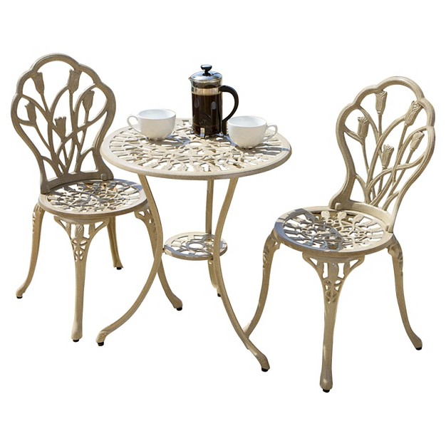 Nassau 3pc Cast Aluminum Patio Bistro Set Sand Christopher Knight Home