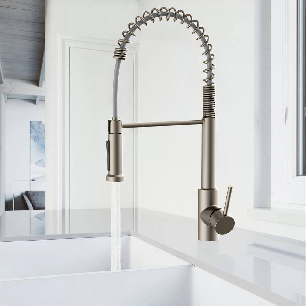 PRIVATE BRAND UNBRANDED Single-Handle Pull Down Spring Sprayer Kitchen Faucet in Brushed Nickel D00236B