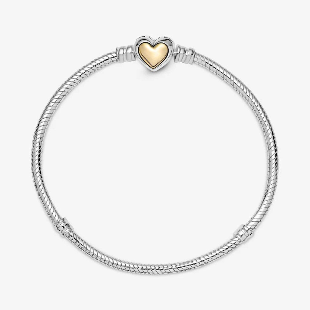 PANDORA  Domed Golden Heart Clasp Snake Chain Bracelet